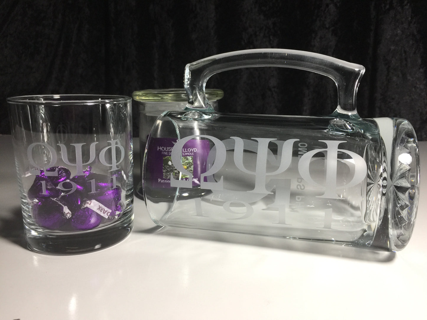 Omega Psi Phi Beer Mug and Whiskey Rock Glass Set